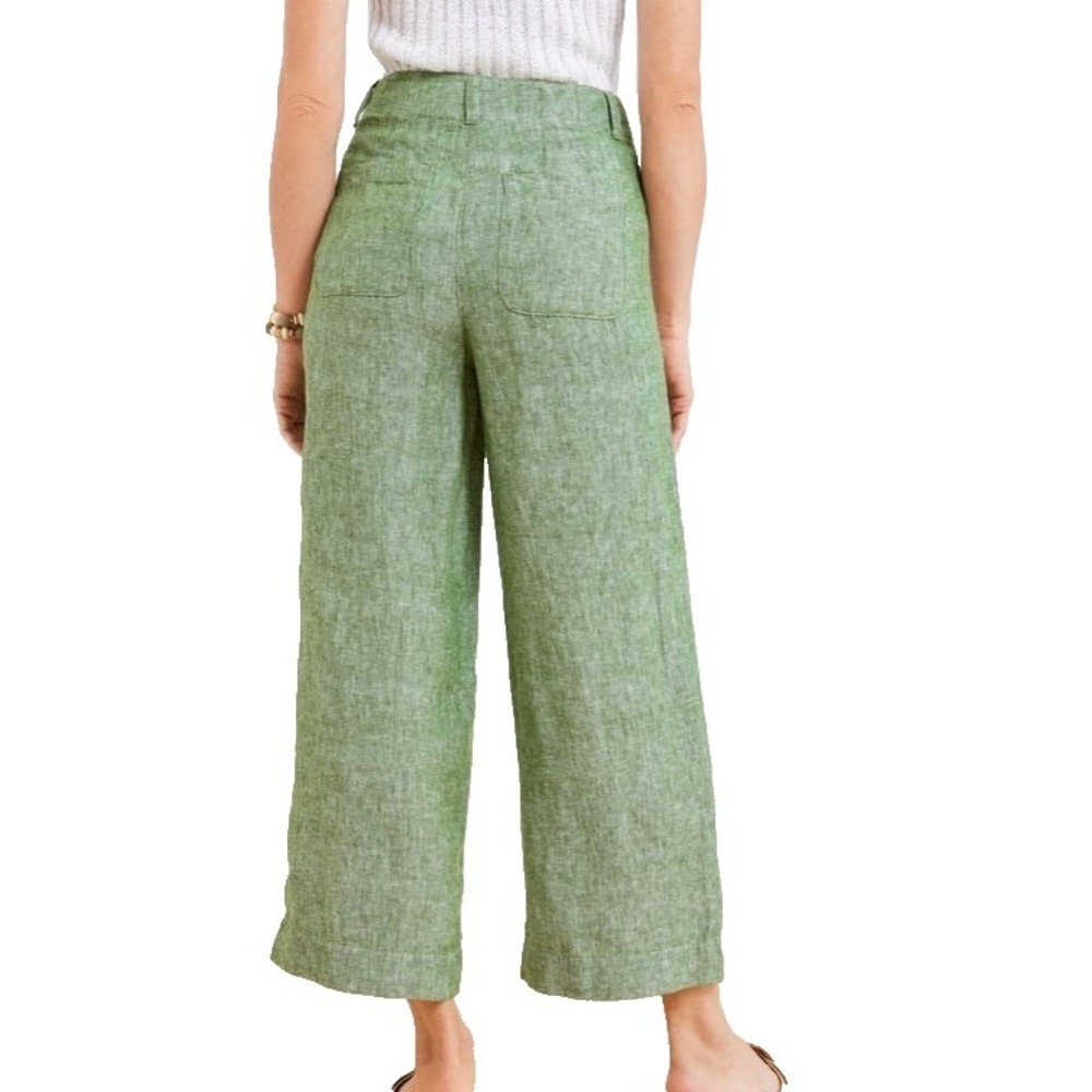 Talbots Wide Crop Patch Pocket Washed Linen Pants Olive Grove/White 14WPlus - Picture 2 of 5